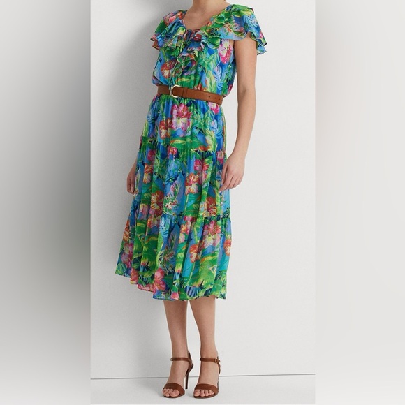 Lauren Ralph Lauren Floral Crinkle Georgette Tiered Dress - Picture 1 of 13